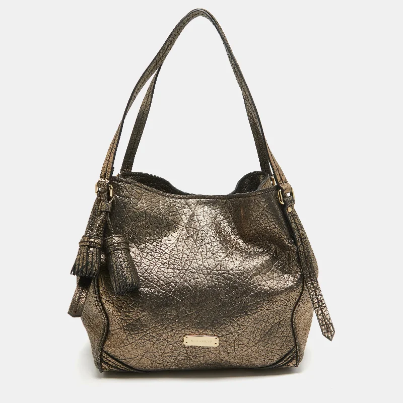 Canvas handle bags perfect for casual outings -Burberry Metallic Leather Canterbury Tassel Tote