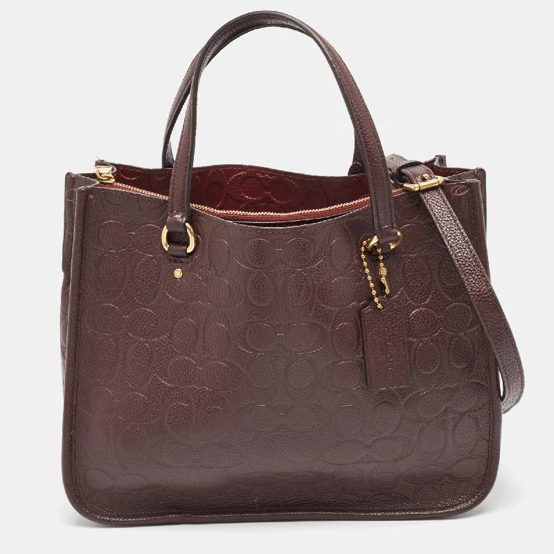 Handle bags with abstract art for uniqueness -Coach Burgundy Signature Embossed Leather Tyler Carryall 28 Tote