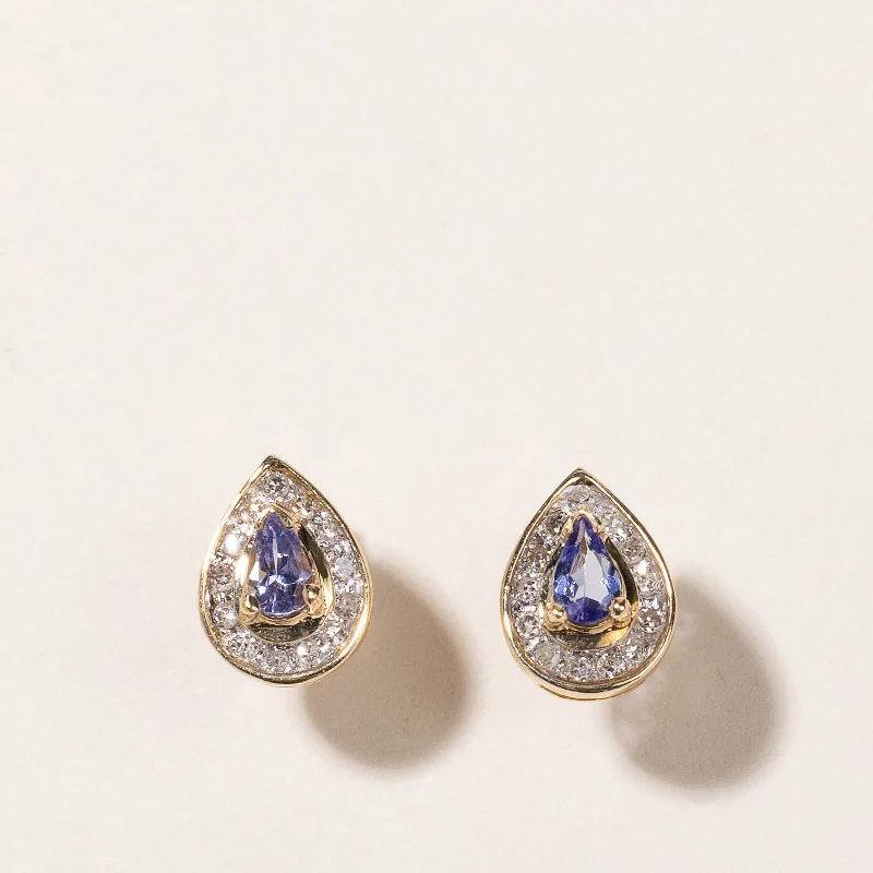 Best hoop earrings with vintage rhinestone embellishments for a retro-glam effect-10-14K Yellow Gold Tanzanite and Diamond Earrings | 0.42ctw, 0.21ctw