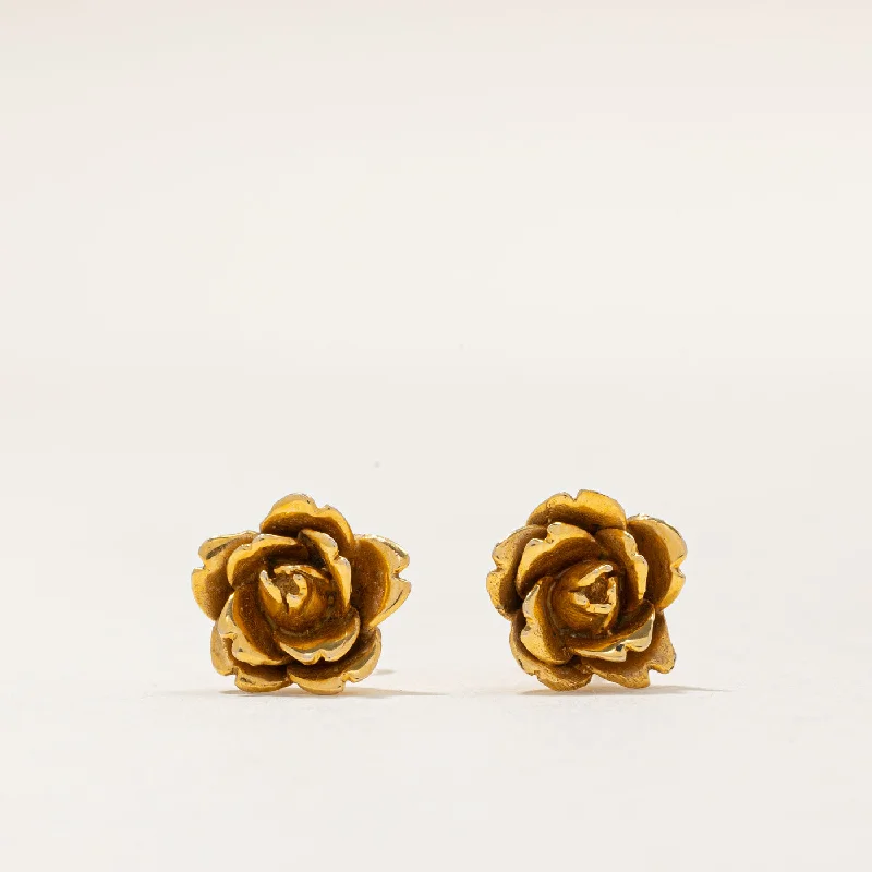 Hoop earrings with dangling charms for a playful and fun look-12k Yellow Gold Rose Earrings