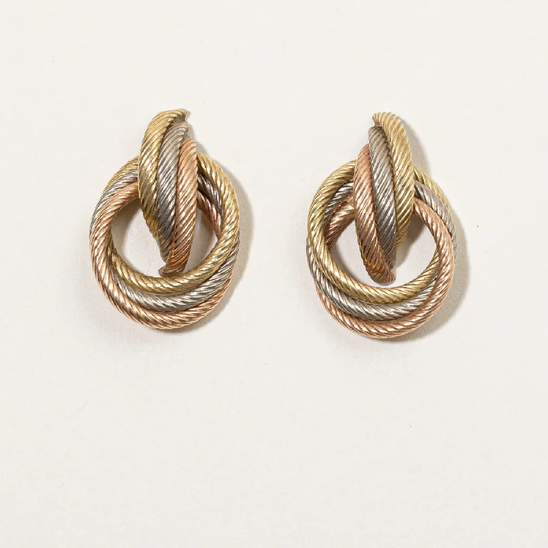 Hoop earrings with a matte finish for a sleek and sophisticated appearance-14k Tri Tone Gold Knot Earrings