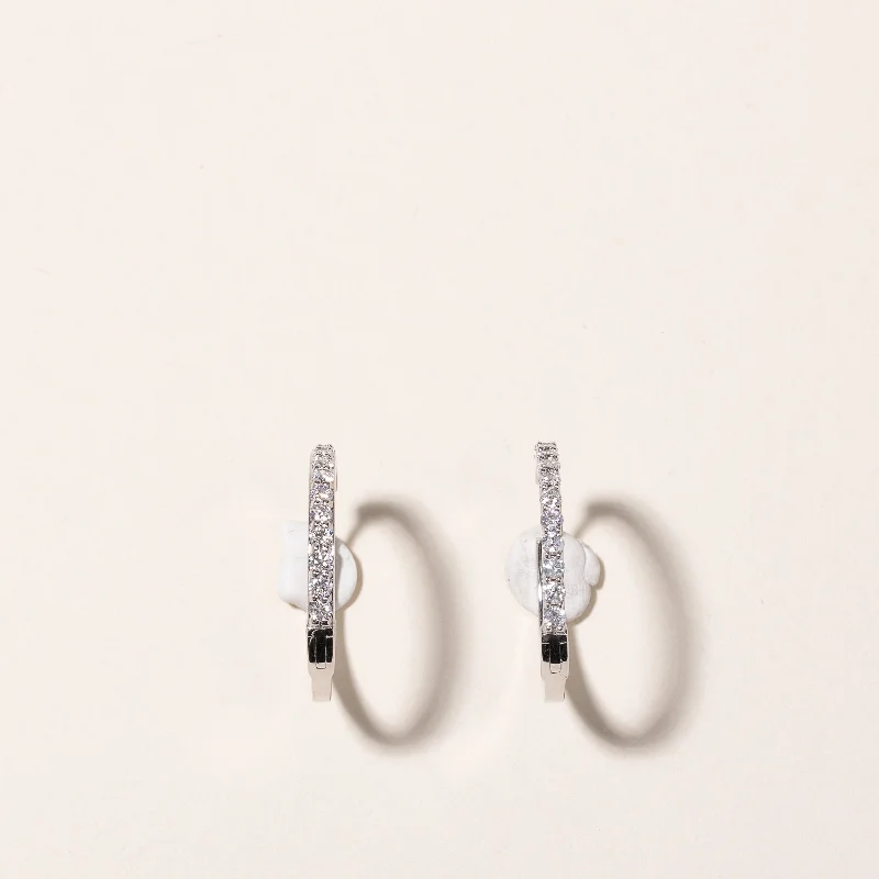 Hoop earrings with open designs for a modern, lighthearted vibe-14k White Gold Diamond Huggie Earrings | 0.32ctw