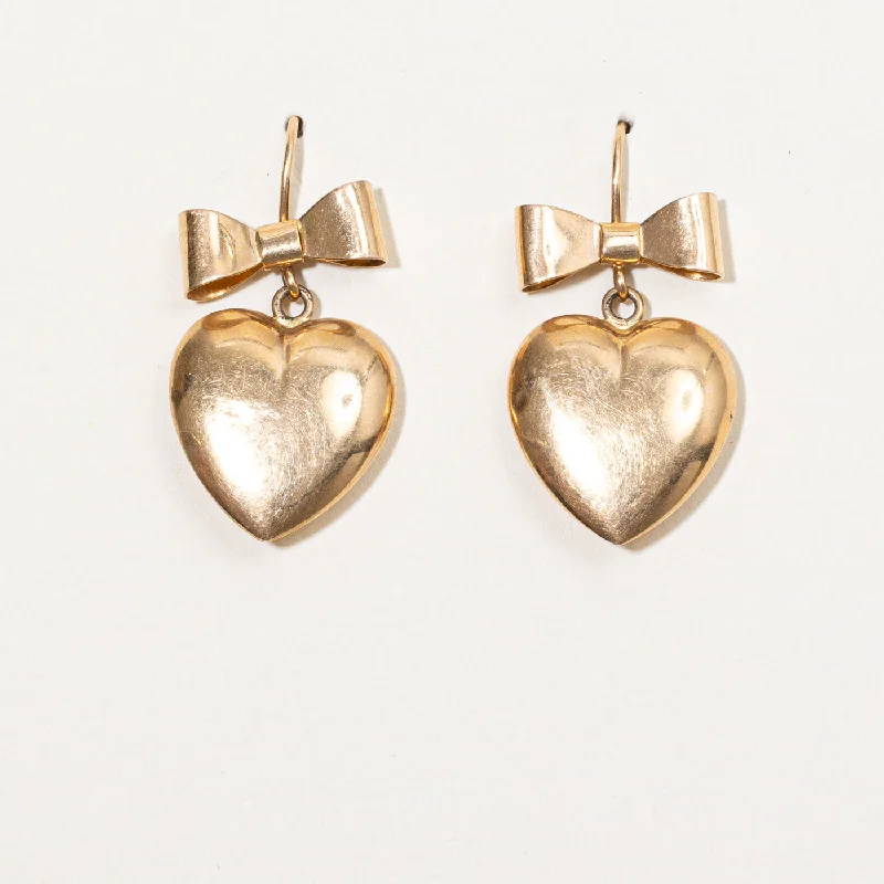 Hoop earrings with abstract wirework for an artistic, unique look-14k Yellow Gold Bow & Heart Earrings