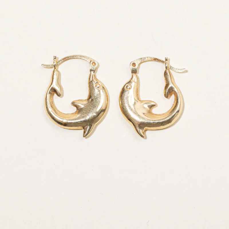 Hoop earrings with removable pendants for a versatile and customizable accessory-14k Yellow Gold Dolphin Hoop Earrings