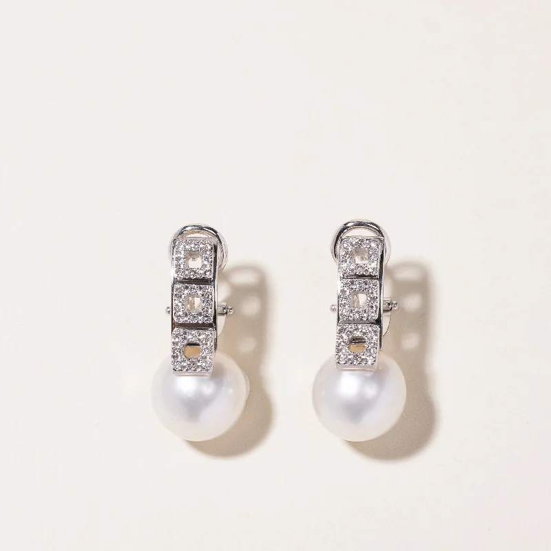 Medium hoop earrings for an everyday look with the perfect balance of style-18k White Gold Pearl & Diamond Earring | 11.10-11.20mm, 0.43ctw