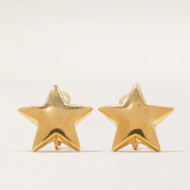 Classic hoop earrings with a thin profile for a sleek and subtle style-18k Yellow Gold Star Earrings