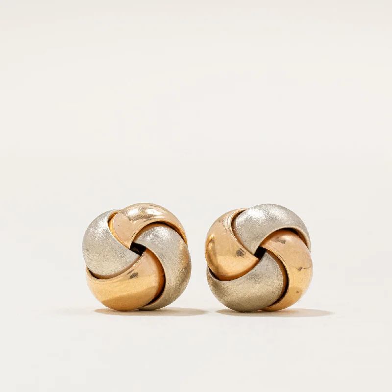 Hoop earrings with open designs for a modern, lighthearted vibe-19k Two Tone Gold Knot Earrings