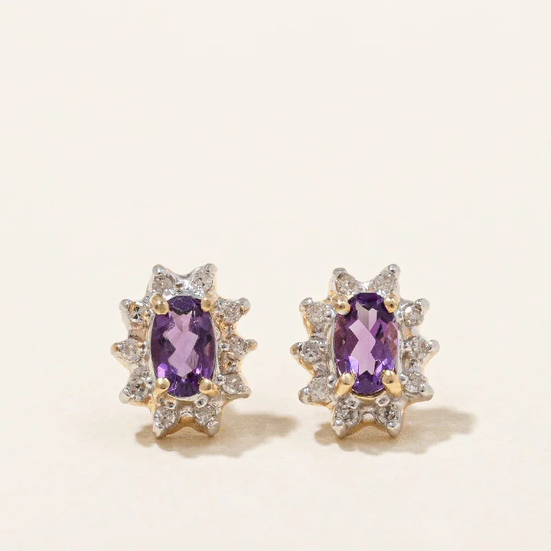 Hoop earrings with abstract wirework for an artistic, unique look-Amethyst & Diamond Earrings | 0.30ctw, 0.10ctw |