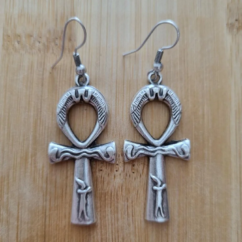 Best hoop earrings with marbled designs for a trendy and artistic effect-Anatolian Boho Earrings - "Ankh Cross"