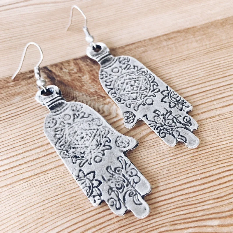 Best hoop earrings with satin ribbons for a soft, feminine appearance-Anatolian Boho Earrings - "Ornate Hamsa"