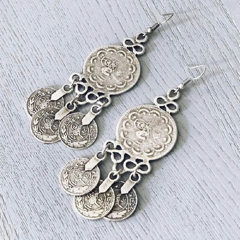 Hoop earrings with polished metal for a shiny and high-quality finish-Anatolian Boho Earrings - "Turkish Coins"