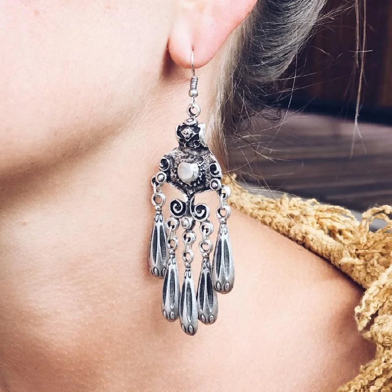 Best hoop earrings with geometric cuts for a sharp, modern appeal-Anatolian Boho Earrings - "Twilight Chandelier"