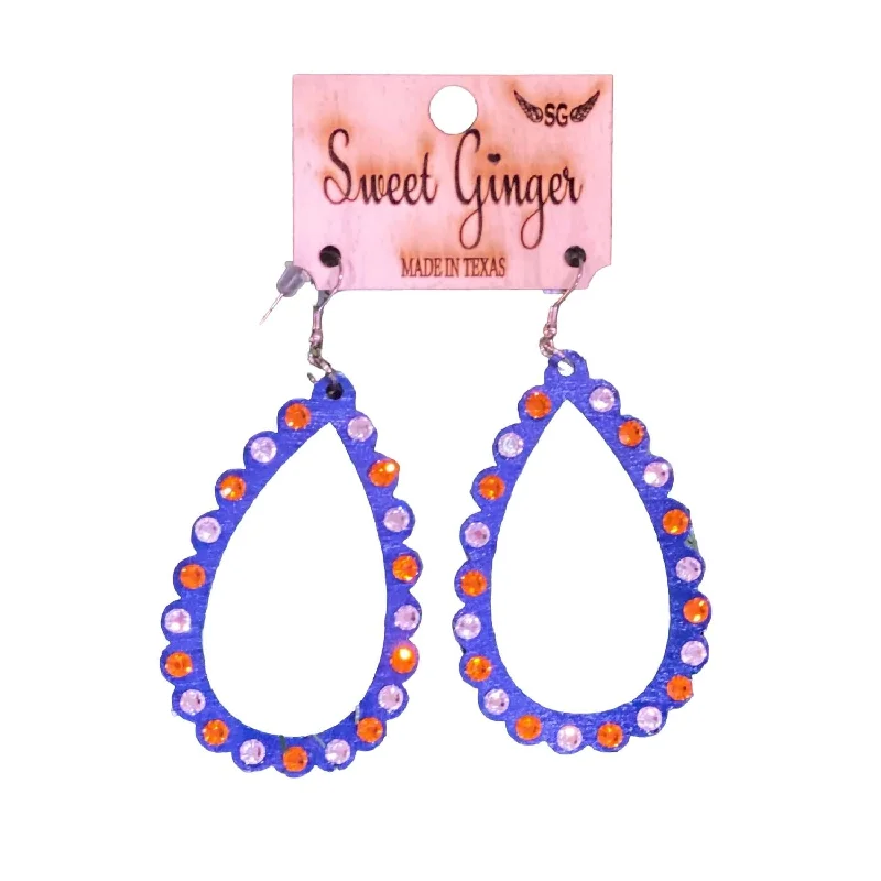 Best hoop earrings with vintage coins for a retro, antique-inspired style-Astros Open Teardrop Scalloped Wood Earrings In Blue