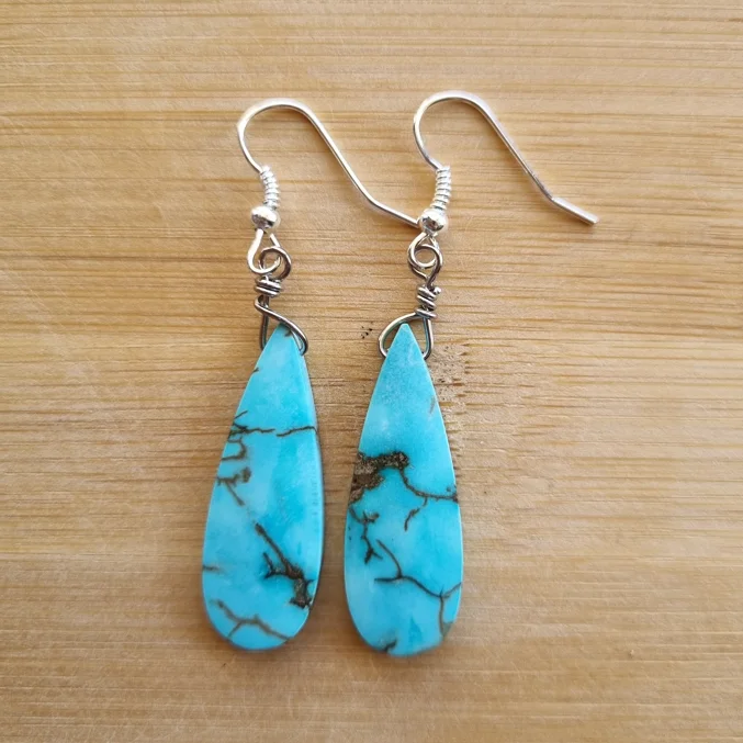 Hoop earrings with polished metal for a shiny and high-quality finish-Blue Sediment Turquoise Stone - Boho Earrings