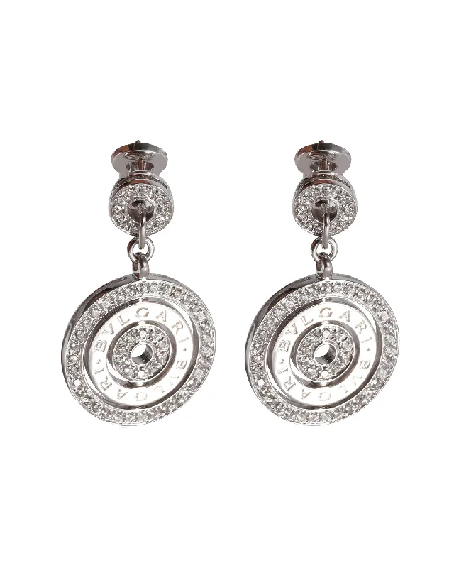 Best hoop earrings with vintage coins for a retro, antique-inspired style-BVLGARI Astrale Cerchi Drop Diamond Earrings in 18k White Gold 1 3/8 CTW