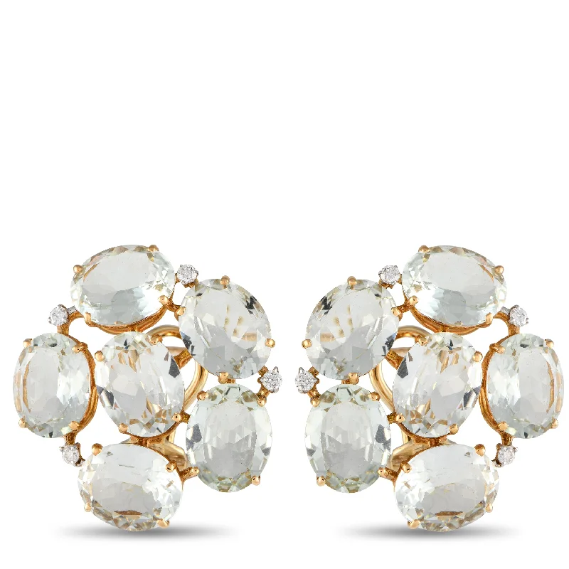 Hoop earrings with rhinestone embellishments for a glamorous and sparkling look-Casato 18K Yellow Gold 0.10ct Diamond and Prasiolite Earrings 200517