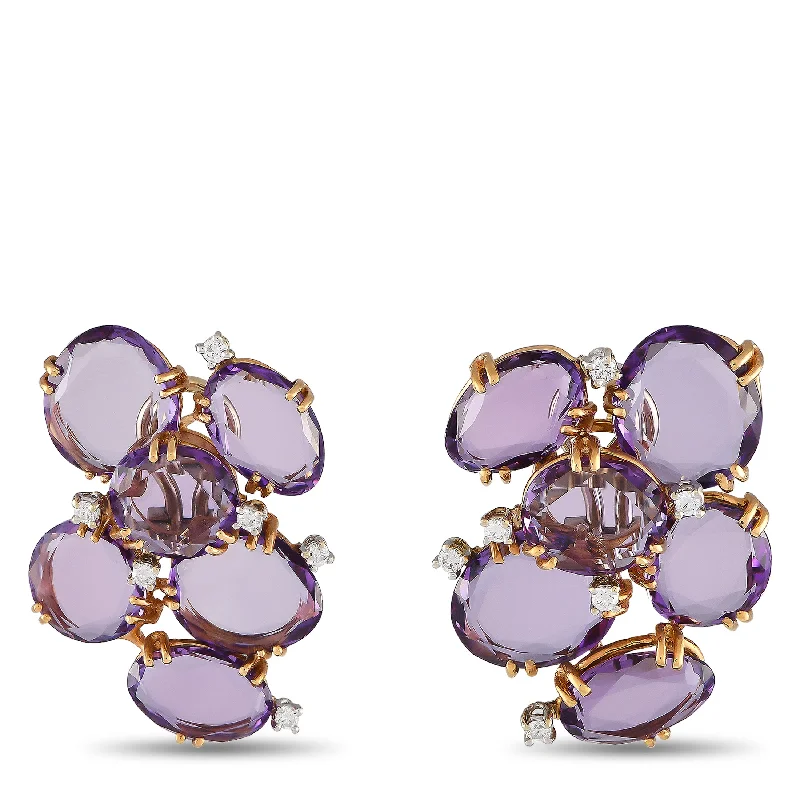 Best hoop earrings with vintage rhinestone embellishments for a retro-glam effect-Casato 18K Yellow Gold 0.36ct Diamond and Amethyst Earrings 200532