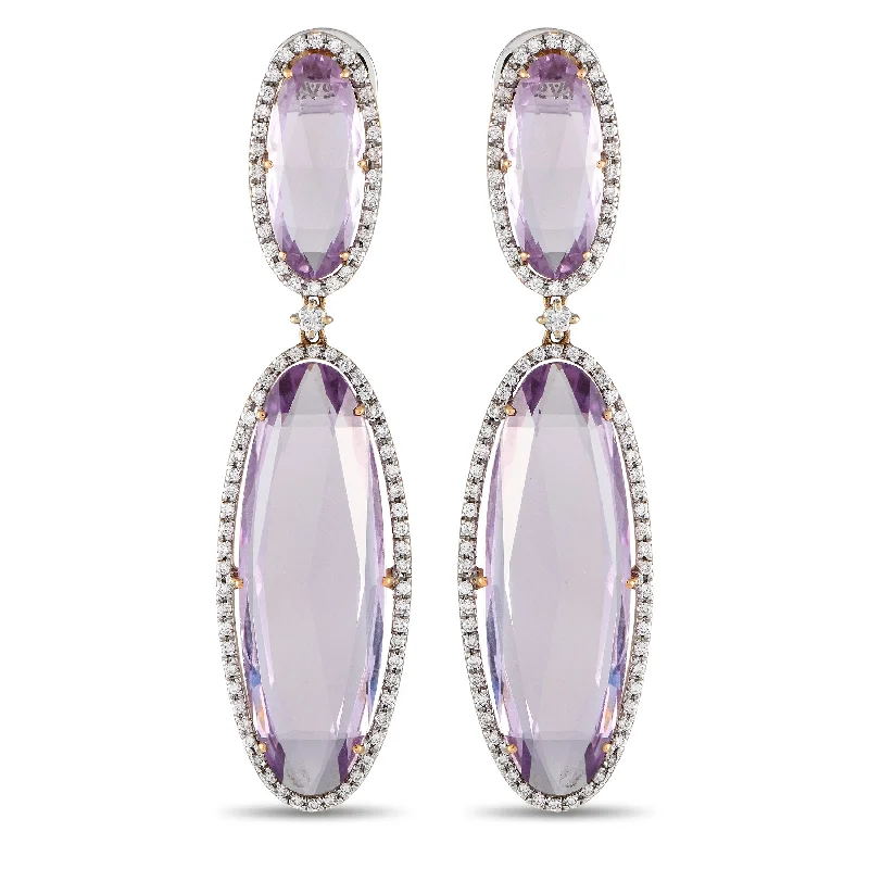 Best hoop earrings with delicate chain details for a trendy and stylish design-Casato 18K Yellow Gold 1.75ct Diamond and Amethyst Vintage Style Earrings 200492