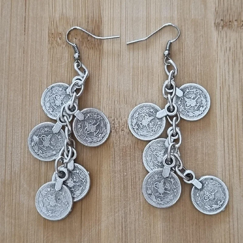 Best hoop earrings with hammered gold for a rustic yet elegant look-Anatolian Boho Chandelier Earrings - "Turkish Coins"