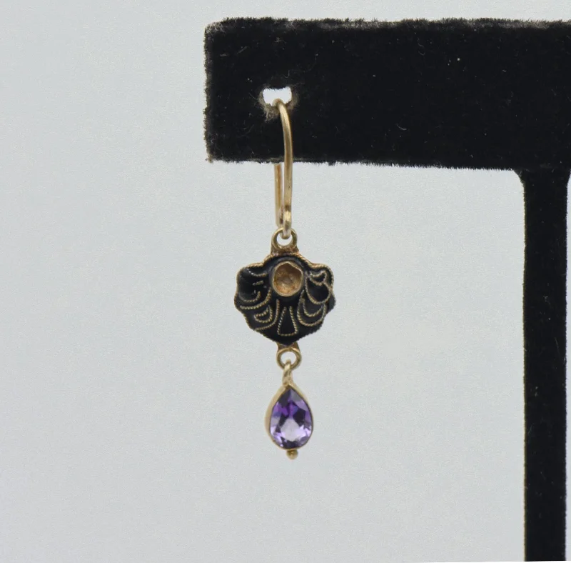 Best hoop earrings with custom designs for a personalized, unique accessory-UNMATCHED Vintage Gold Tone Amethyst Sterling Silver Dangle Earring - MISSING STONE