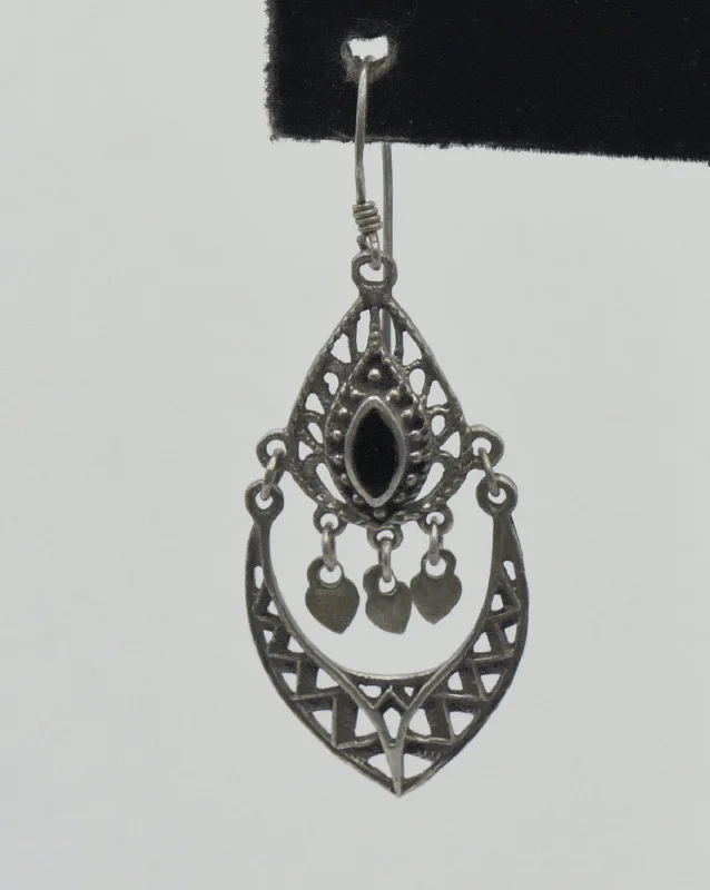 Hoop earrings with a chunky design for a bold and trendy statement-UNMATCHED Vintage Sterling Silver Black Onyx Chandelier Earring