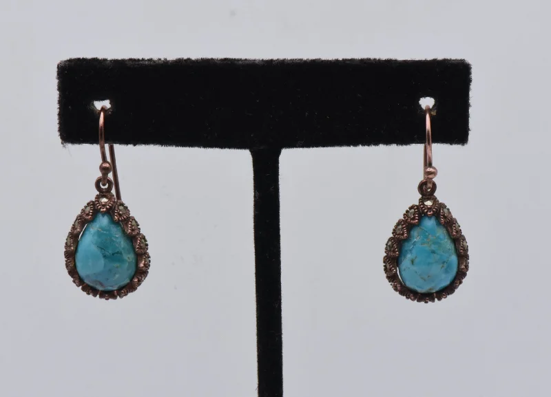 Lightweight hoop earrings for comfortable and all-day wear-Vintage Copper and Turquoise Dangle Earrings