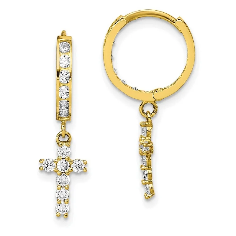 Best hoop earrings with snake-inspired designs for an edgy and fierce vibe-Curata 10k CZ Cubic Zirconia Simulated Diamond Religious Faith Cross Hinged Hoop Earrings Measures 23.46x6.25mm Wide