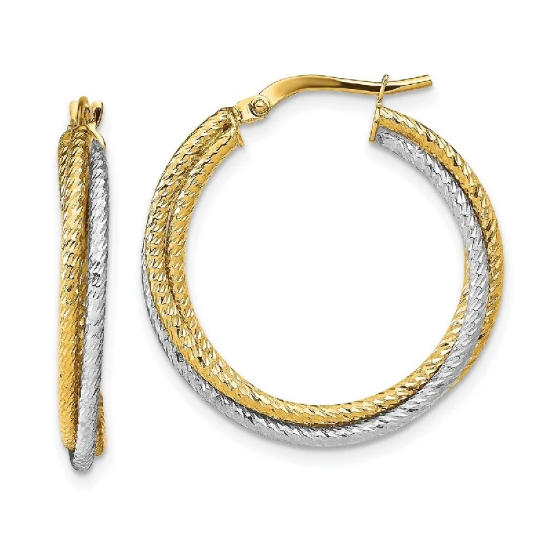 Best hoop earrings with geometric cuts for a sharp, modern appeal-Curata 10k Two-one Gold Textured Double Twisted 26x2.7mm Hoop Earrings