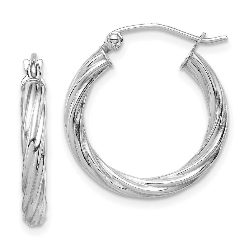 Best hoop earrings with sterling silver for an affordable and chic design-Curata 10k White Gold Polished 3x21.2mm Twisted Hoop Earrings