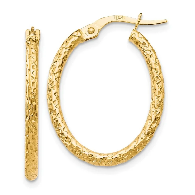 Hoop earrings with intricate designs for a unique and artistic appearance-Curata 10k Yellow Gold Sparkle Cut Oval 26x2mm Hoop Earrings