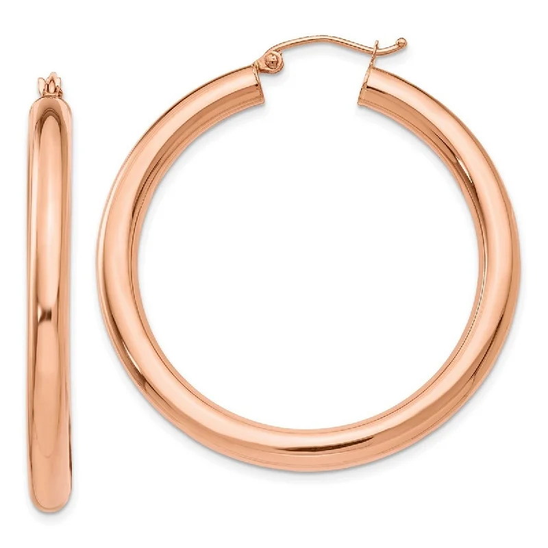 Hoop earrings with leather accents for a sleek and bold combination-Curata 14k Rose Gold Light Polished 40x4mm Classic Round Hoop Earrings