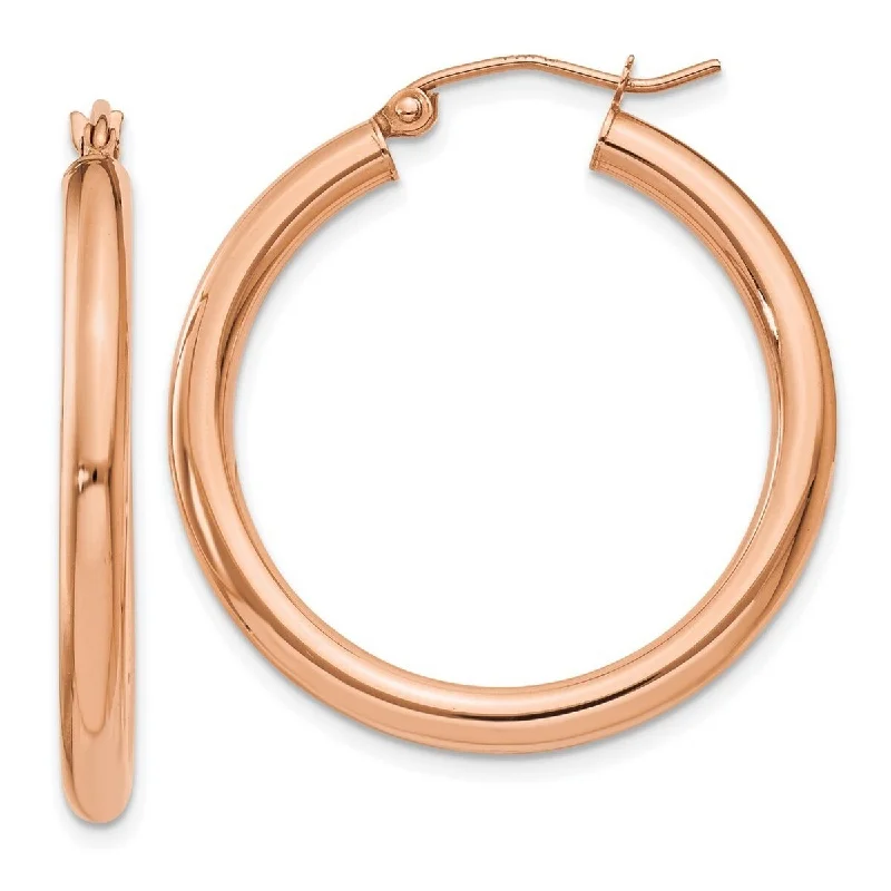 Best hoop earrings with geometric cuts for a sharp, modern appeal-Curata 14k Rose Gold Polished 28x3mm Round Hoop Earrings