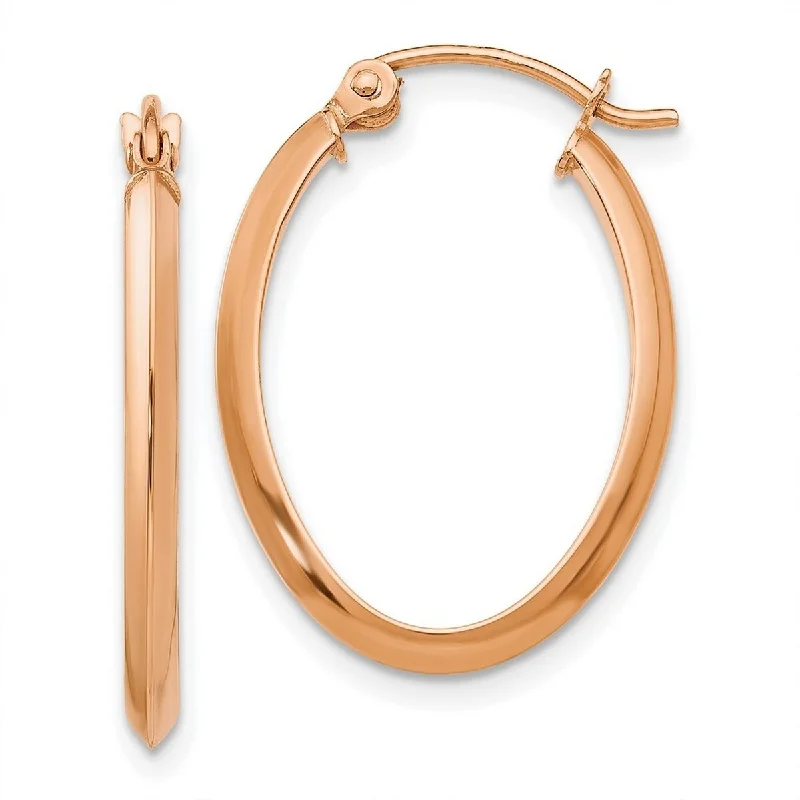 Best hoop earrings with smooth ceramic finishes for a polished, clean style-Curata 14k Rose Gold Solid Polished 22x2mm Oval Tube Hoop Earrings