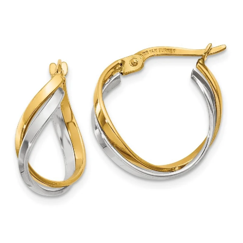 Hoop earrings with heart-shaped frames for a romantic and feminine look-Curata 14k Two Tone Gold Polished Twisted Hoop Earrings - 19x8mm