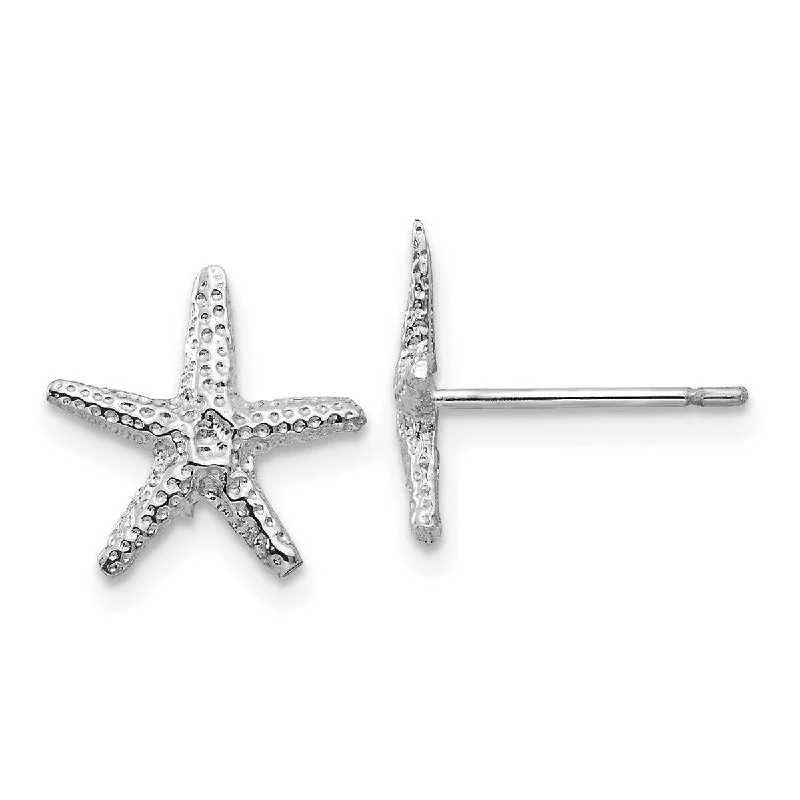 Hoop earrings with open designs for a modern, lighthearted vibe-Curata 14k White Gold 11mm Sea shell Nautical Starfish Post Earrings