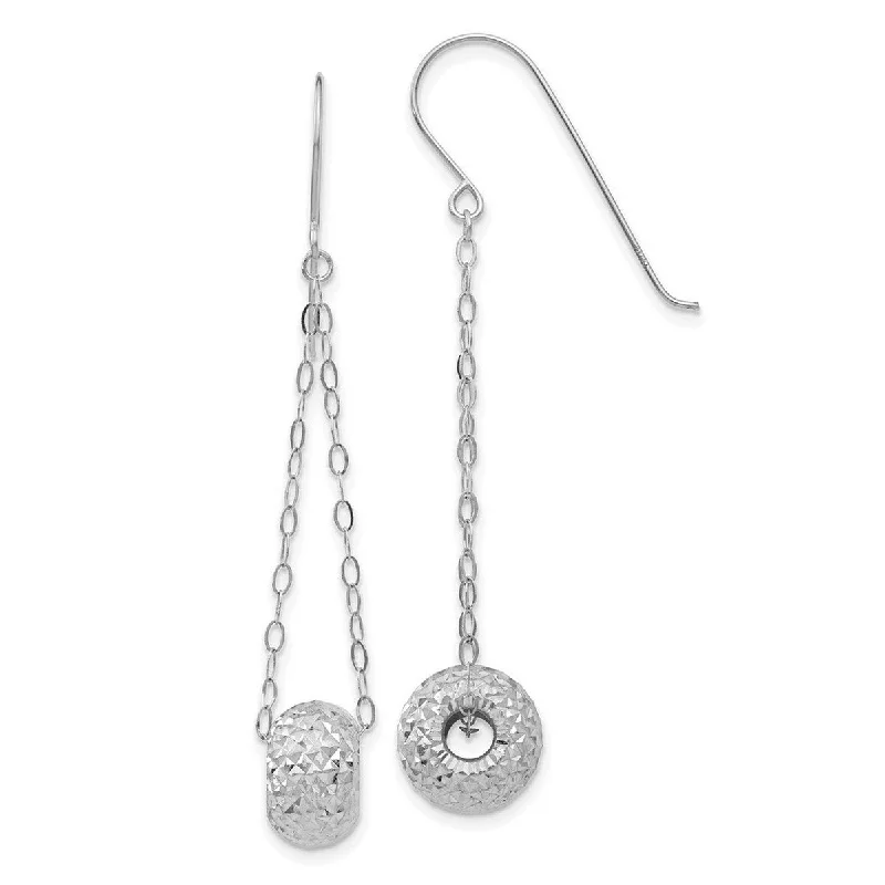 Best hoop earrings with matte finish for a sophisticated, understated design-Curata 14k White Gold 51x8mm Sparkle Cut Puff Donut Bead Hook Earrings