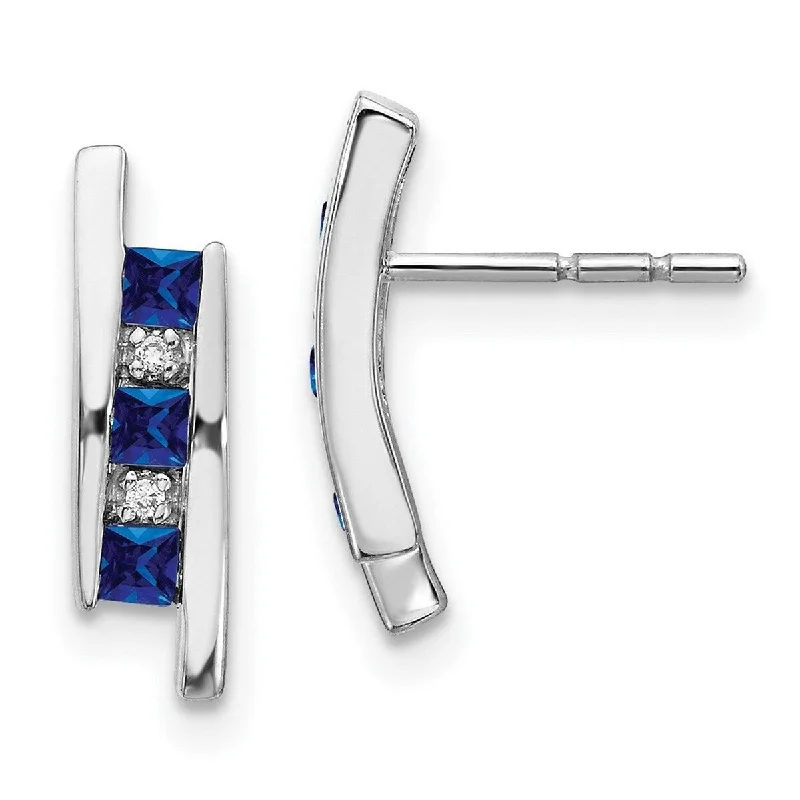 Hoop earrings with braided patterns for a detailed and textured finish-Curata 14k White Gold Diamond and Sapphire Earrings Measures 15x4mm Wide