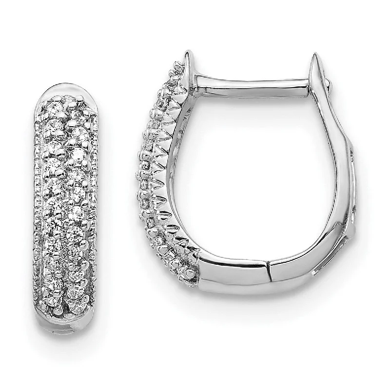 Best hoop earrings with vintage-style detailing for a nostalgic and timeless look-Curata 14k White Gold Polished Diamond Hinged Hoop Earrings Measures 12x10mm Wide 2mm Thick