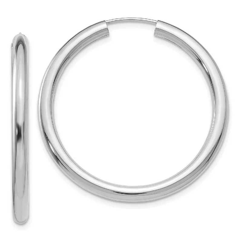 Hoop earrings with twisted leather for a chic and modern boho look-Curata 14k White Gold tube Polished 35x3mm Endless Tube Hoop Earrings