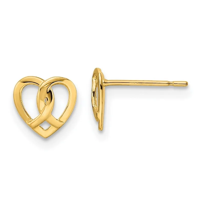 Hoop earrings with circle designs for a classic and timeless shape-Curata 14k Yellow Gold 7.25mm Intertwined Heart Ribbon Post Earrings