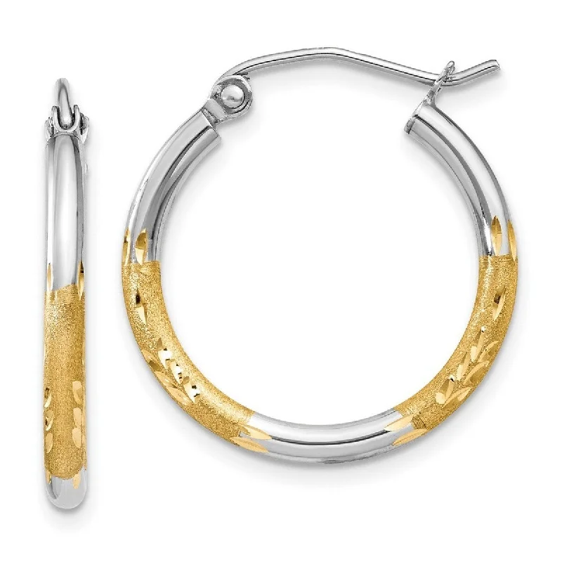 Best hoop earrings with asymmetrical designs for a fashion-forward, avant-garde look-Curata 14k Yellow Gold and Rhodium 17x2mm Satin and Diamond Cut Hoop Earrings