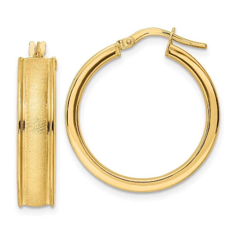 Hoop earrings with polished silver finish for a shiny, modern appeal-Curata 14k Yellow Gold Brushed and Polished Edged Hoop Earrings 25.63x6mm