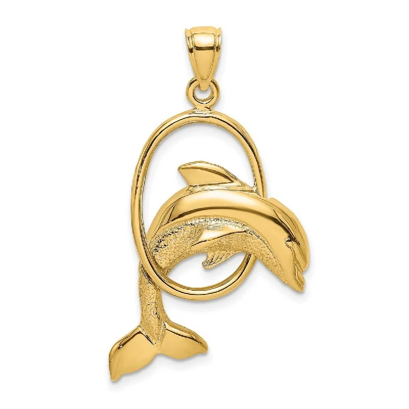 Best hoop earrings with geometric shapes for a modern and artistic appeal-Curata 14k Yellow Gold Dolphin Jumping Thru Hoop Earrings - 28.6x22mm Wide 4.6mm Thick