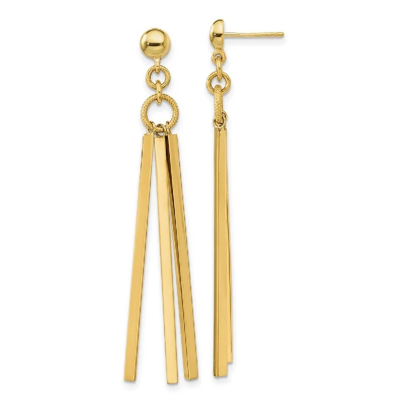 Hoop earrings with cut-out designs for a creative and lightweight effect-Curata 14k Yellow Gold Polished 3 Bar Post Long Drop Dangle Earrings 54.6x16mm