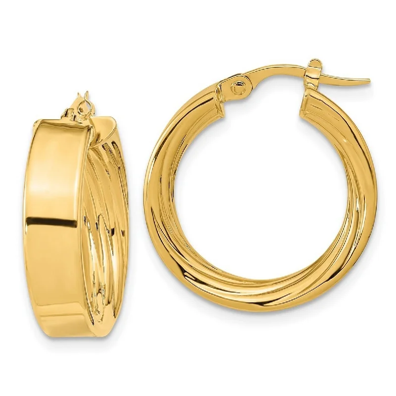 Hoop earrings with a matte black finish for a sleek, edgy vibe-Curata 14k Yellow Gold Polished and Textured Inside 22.15x5.5mm Hoop Earrings