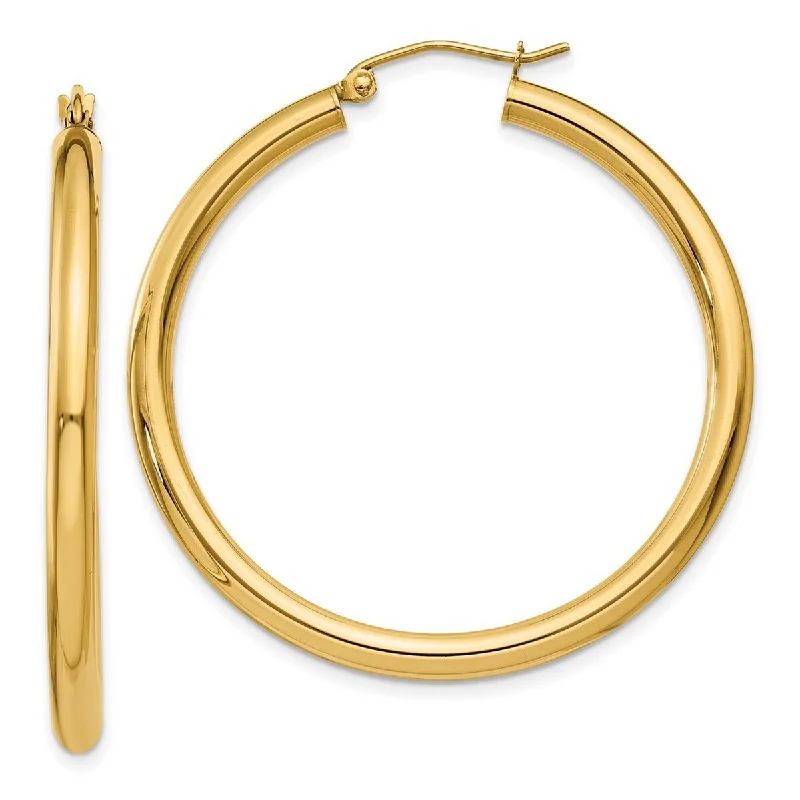 Hoop earrings with infinity loop designs for a continuous and eternal shape-Curata 14k Yellow Gold Polished Lightweight 3x40mm Light Classic Tube Hoop Earrings