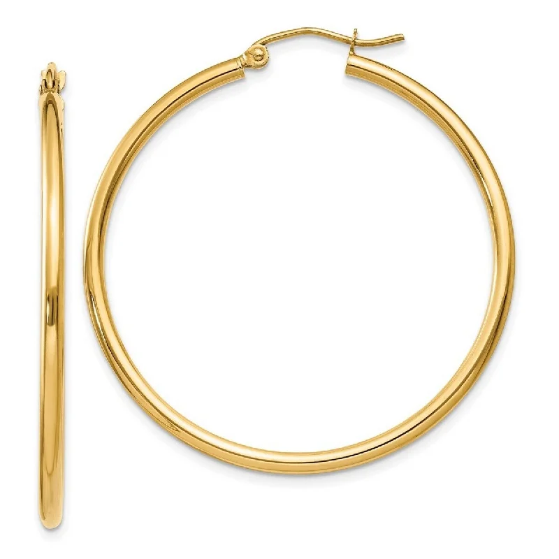 Hoop earrings with twisted metal designs for a dynamic and modern style-Curata 14k Yellow Gold Polished Lightweight 40mm Classic Tube Hoop Earrings