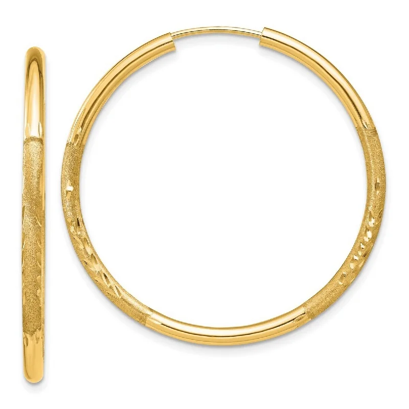 Hoop earrings with stacked layers for a bold and textured design-Curata 14k Yellow Gold Polished tube 2mm Satin Sparkle Cut Endless Hoop Earrings - 30x30mm Wide 2mm Thick