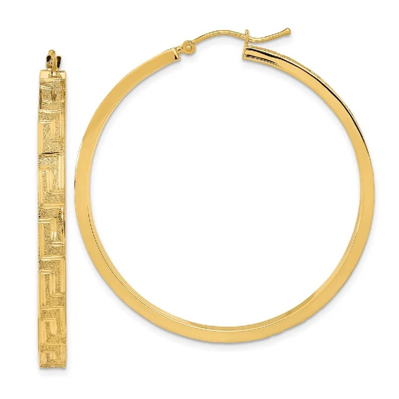 Hoop earrings with removable pendants for a versatile and customizable accessory-Curata 14k Yellow Gold Satin Greek Pattern Hoop Earrings 46.63x4mm