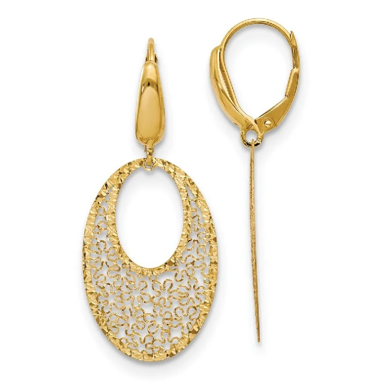 Small hoop earrings for a delicate and understated everyday wear-Curata 14k Yellow Gold Textured Floral Oval Dangle Leverback Earrings 40x17mm